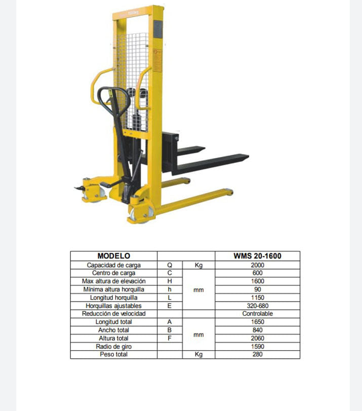 Apilador Manual de 2.0 toneladas